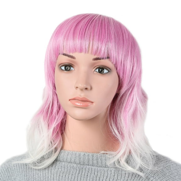 Onedor 13" Short Curly Women Lolita Anime Cosplay Heat Resistant Hair Bob Full Head Wigs (T1855 - Pink Ombre)