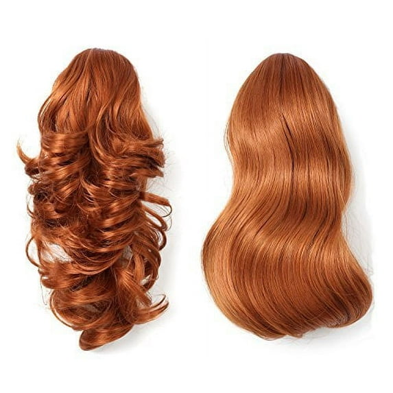 Onedor 15" Synthetic Fiber Curly Ponytail Hair Extension hairpiece with Clip-in Jaw Clips, Dual-Use Hair Extensions (130A-Fox Red)