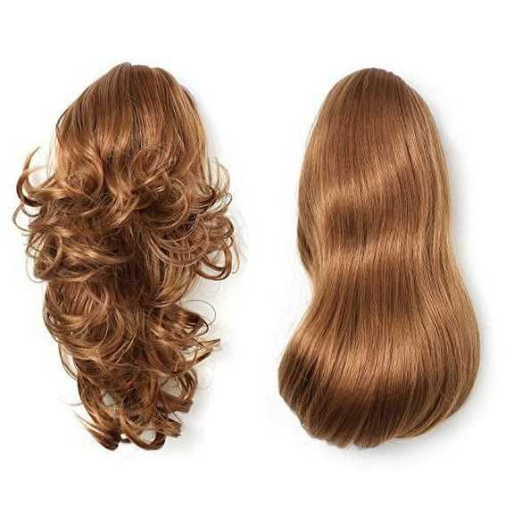 Onedor 15" Synthetic Fiber Curly Ponytail Hair Extension hairpiece with Clip-in Jaw Clips, Dual-Use Hair Extensions (27#-Strawberry Blonde)