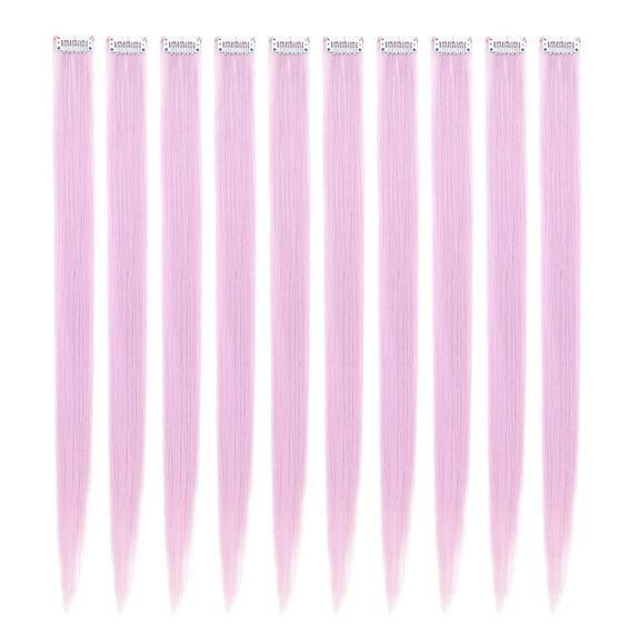 Onedor 23 Inch Colored Party Highlights Straight Hair Clip Extensions. Heat-Resistant Synthetic Hair Extensions in Multiple Colors (10 Pcs Light Purple)