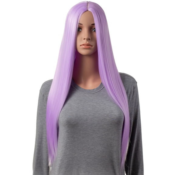 Onedor 31 Inches Long Straight Light Purple Synthetic Hair Women Full Head Cosplay Wig with Wig Cap (TF2403A - Light Purple)