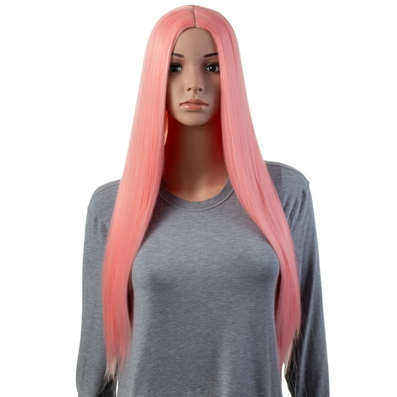 Onedor 31 Inches Long Straight Pink Synthetic Hair Women Full Head Cosplay Wig with Wig Cap (T1632 - Pink)