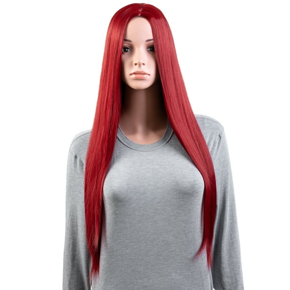 Onedor 31 Inches Long Straight Red Synthetic Hair Women Full Head Cosplay Wig with Wig Cap (T1557 - Red)