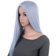 Onedor 31 Inches Silver Blue Straight Long Synthetic Hair Women Full Head Cosplay Wig with Wig Cap