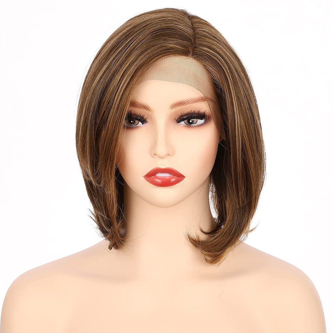 Onedor 9.5 Inch Side Part Lace Front Relaxed Straight Bob Wig (Light Brown Evenly Blended with Dark Natural Blonde)