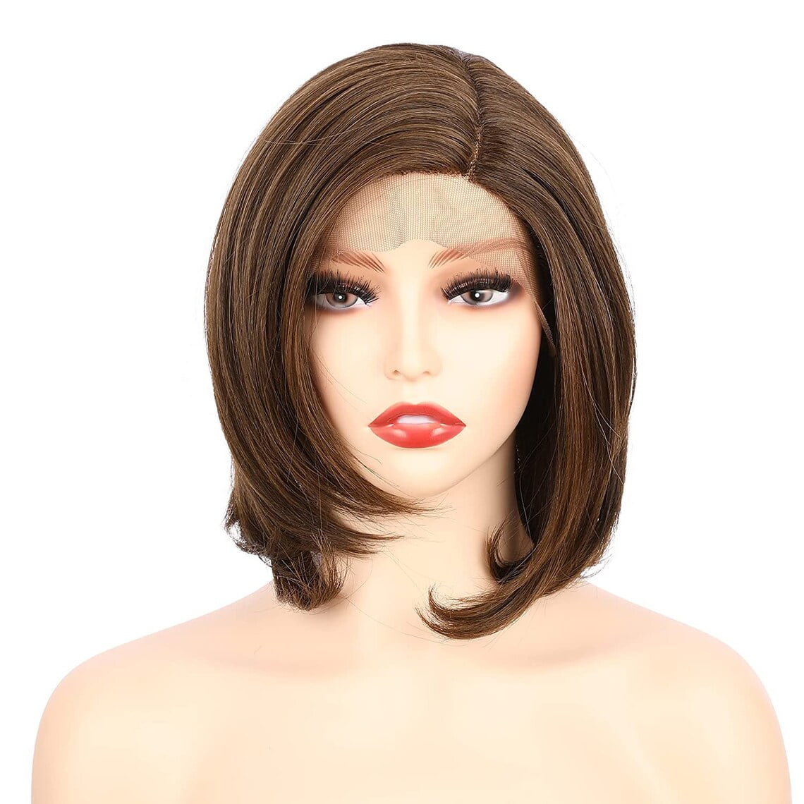 Onedor 9.5 Inch Side Part Lace Front Relaxed Straight Bob Wig (Medium Brown Evenly Blended with Warm Medium Brown)