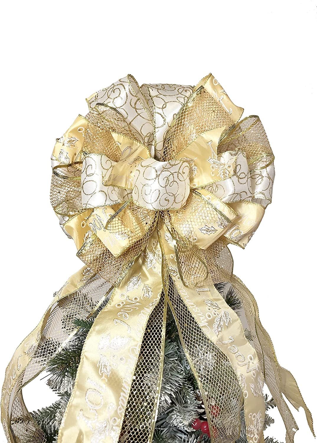 Onedor Handcrafted Christmas Tree Topper Bow with Ribbons for Party