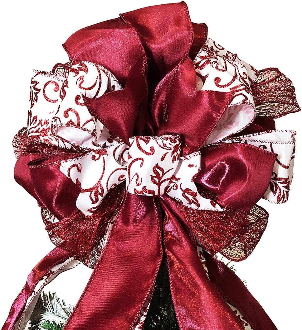 Onedor Christmas Tree Topper Bow with Ribbons (Red)