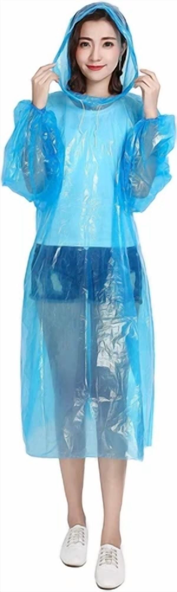 PET KARE Onedor Disposable Rain Ponchos With Drawstring Hood & Elastic Sleeve 5Pk (Blue)