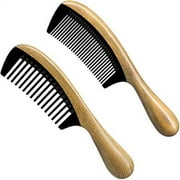 Onedor Extra Length Handmade 100% Natural Green Sandalwood With Buffalo Horn Fine Tooth Hair Combs - Anti-Static Sandalwood Scent Natural Hair Detangler Wooden Comb (Wide & Fine Tooth Combs)