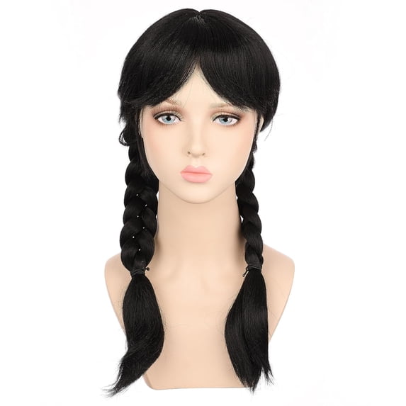 Onedor Girl's Long Curly Black Synthetic Wavy Hair Wednesday Cosplay Wigs (Style 2) …