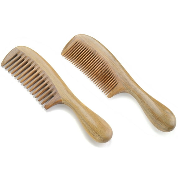Onedor Handmade 100% Natural Green Sandalwood Hair Combs - Anti-Static Sandalwood Scent Natural Hair Detangler Wooden Comb (Wide&Fine Tooth Hair Comb)