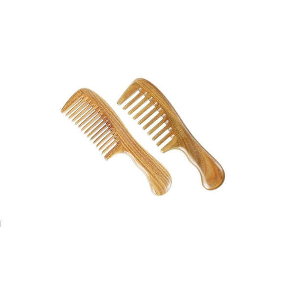 Onedor Handmade 100% Natural Green Sandalwood Hair Combs - Anti-Static Sandalwood Scent Natural Hair Detangler Wooden Comb (Wide Tooth & Extra Wide Tooth Set)