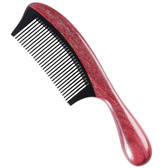 Onedor Handmade 100% Natural Wood Anti-Static Wood With Buffalo Horn Scent Natural Hair Detangler Wooden Comb (Violet Wood Buffalo Horn Fine Tooth with Thickening Handle)