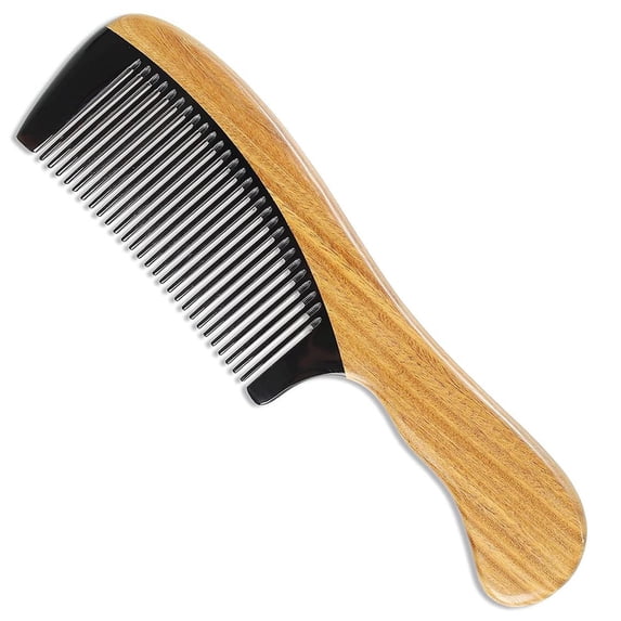 Onedor Handmade Anti-Static Sandalwood Scent Natural Hair Detangler Wooden Comb (Green Sandalwood Buffalo Horn Fine Tooth)