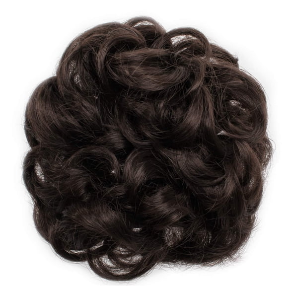 Onedor Ladies Synthetic Wavy Curly or Messy Dish Hair Bun Extension Hairpiece Scrunchie Chignon Tray Ponytail (6#-Chestnut Brown)