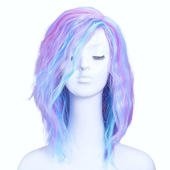 Onedor Long Curly Hair Full Wigs Cosplay Party Wig (Purple Blue) …
