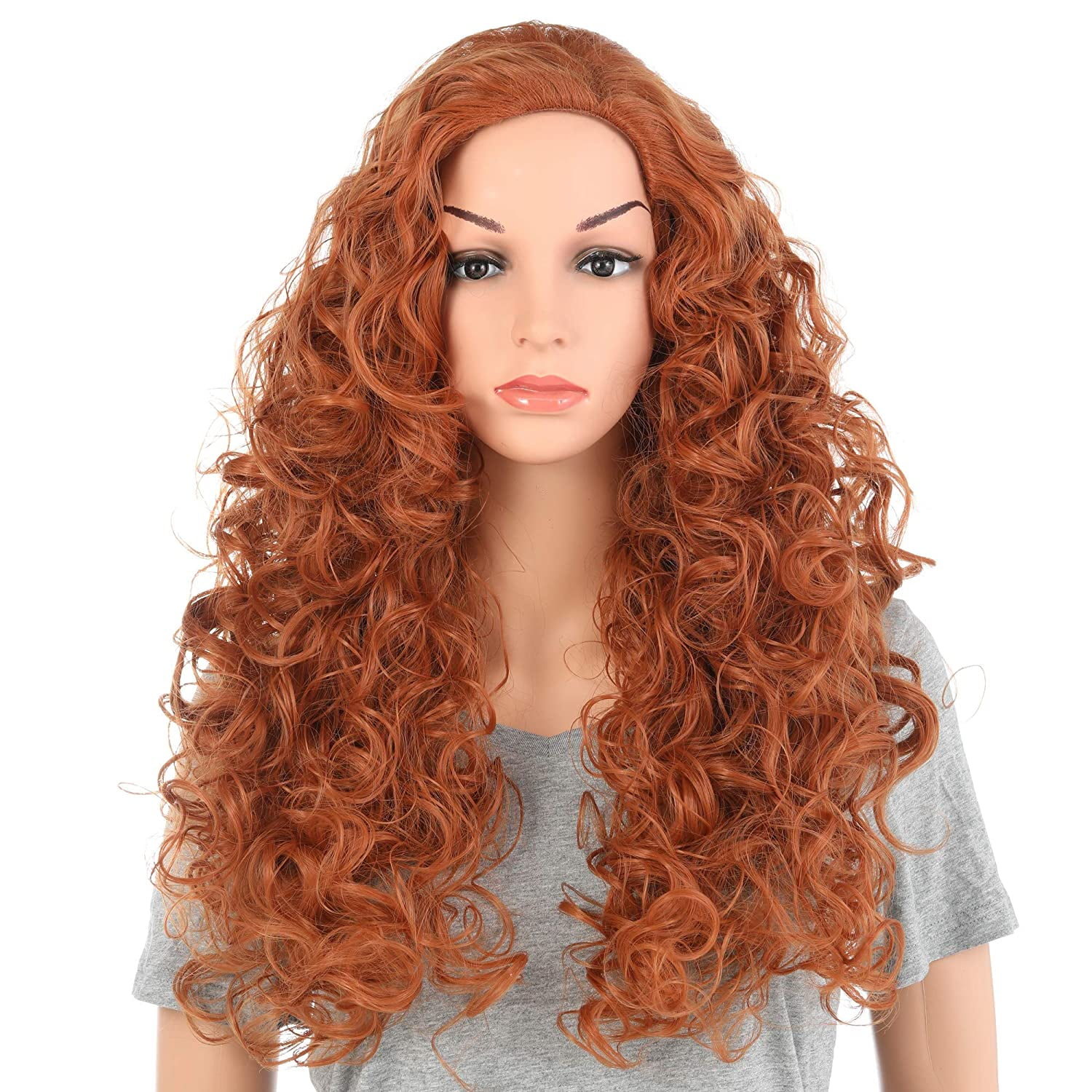 Onedor Long Hair Curly Wavy Full Head Halloween Wigs Cosplay Costume Party  Hairpiece (Fox Red) 
