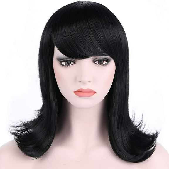 Onedor Women's Short Black Straight Hair 50s Cosplay Flip Wigs with Flat Bangs (1 - Black) …