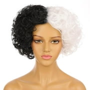 Onedor Women's Short Curly Black & White Synthetic Wavy Hair Cruella Cosplay Wigs (Style 1) …
