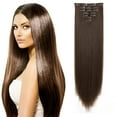 thumbnail image 1 of Onedor24" Straight Full Head Premium Japanese High-Temperature Fiber Heat Resistance Hair Extensions Clip on in Hairpieces 7pcs 140g (Straight 8#-Light Chestnut Brown), 1 of 5