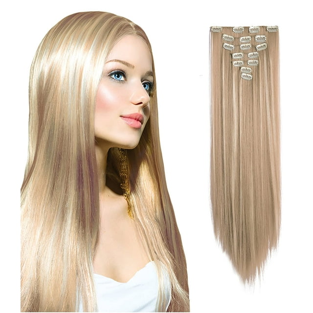 Onedor24" Straight Synthetic Clip in Hair Extensions. 7 individual pieces for multiple styles