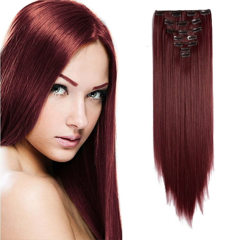 Onedor24 Straight Synthetic Clip in Hair Extensions. 7 individual pieces for multiple styles.140g BUG wine Red