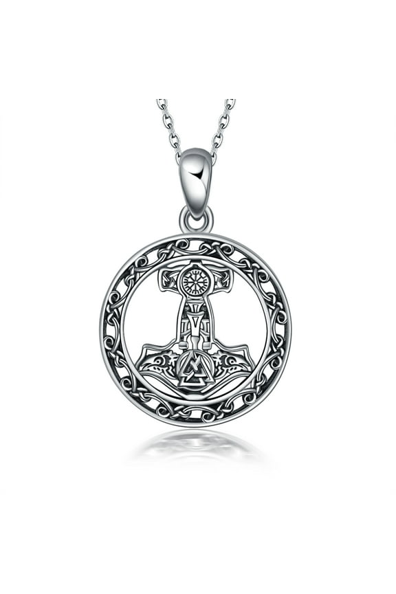 Mjolnir Moon Necklace Runes Odin Thor's Hammer Amulet Pendant Jewelry for Women
