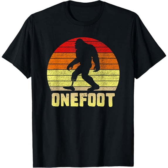 Onefoot | Leg Amputee Recovery Bigfoot | Funny Retro Sunset T-Shirt