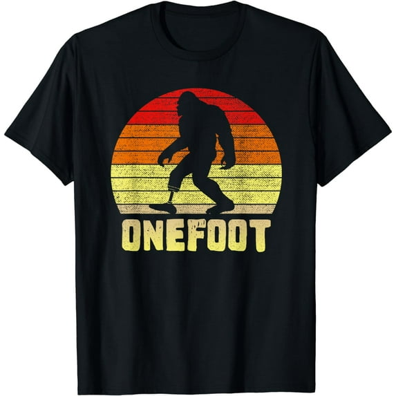 Onefoot | Leg Amputee Recovery Bigfoot | Funny Retro Sunset T-Shirt