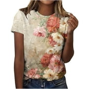 Onegirl White Summer Tops for Women Short Sleeve Ladies Tops And Blouses Petite Womens T Shirts Loose Fit Workout Summer Cotton Tees for Women 2024 Women Clothing Tops Clearance My Item