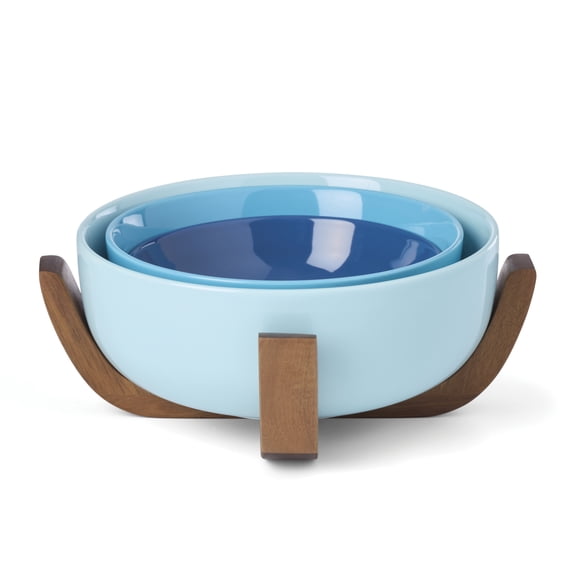 Oneida 24 Seven Colors 44, 92, 162 oz Round Blue Nesting Porcelain Serving Bowl Set with Stand