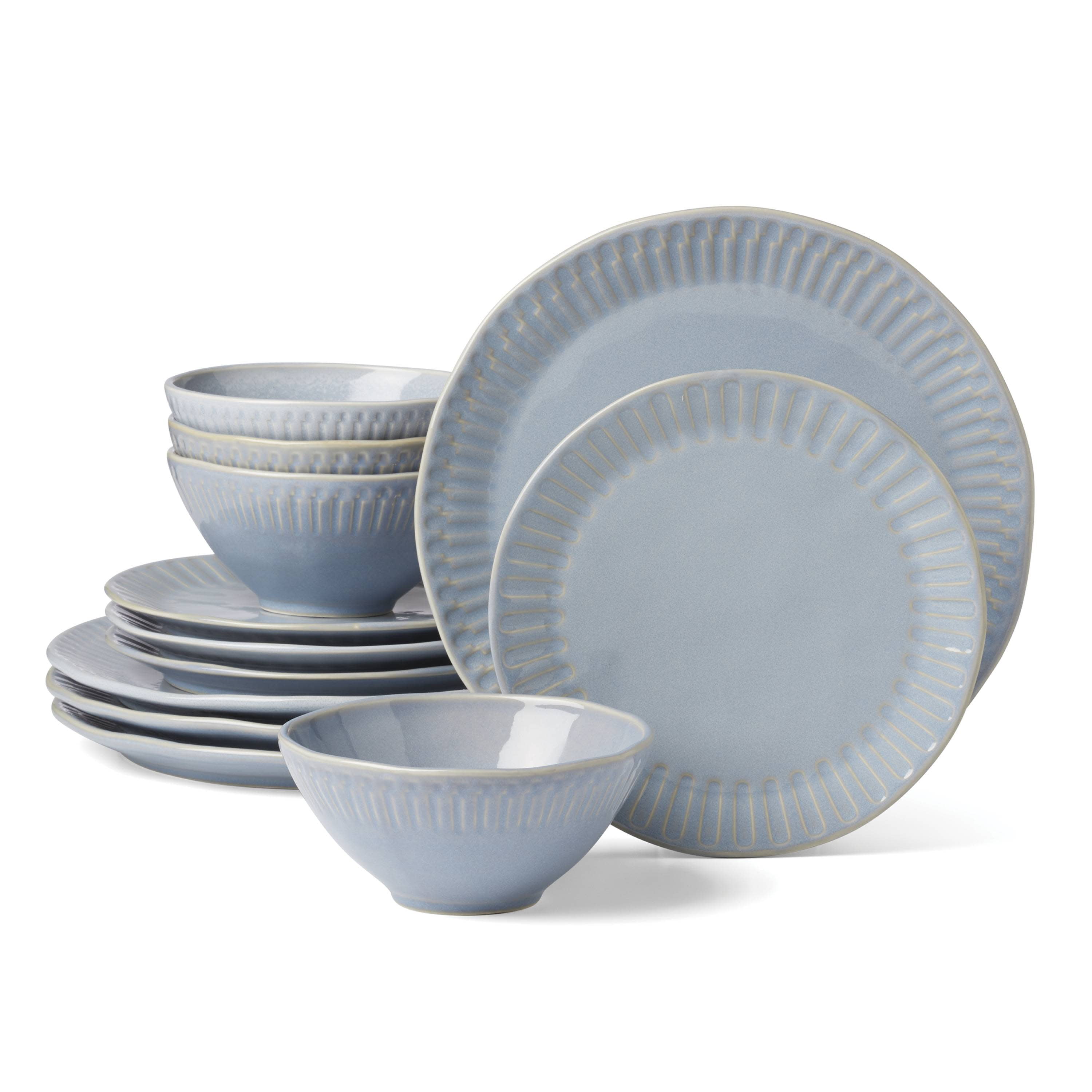 Oneida Entertain 365 12 Piece Artisanal Blue Stripe Stoneware Tableware Set Service for 4