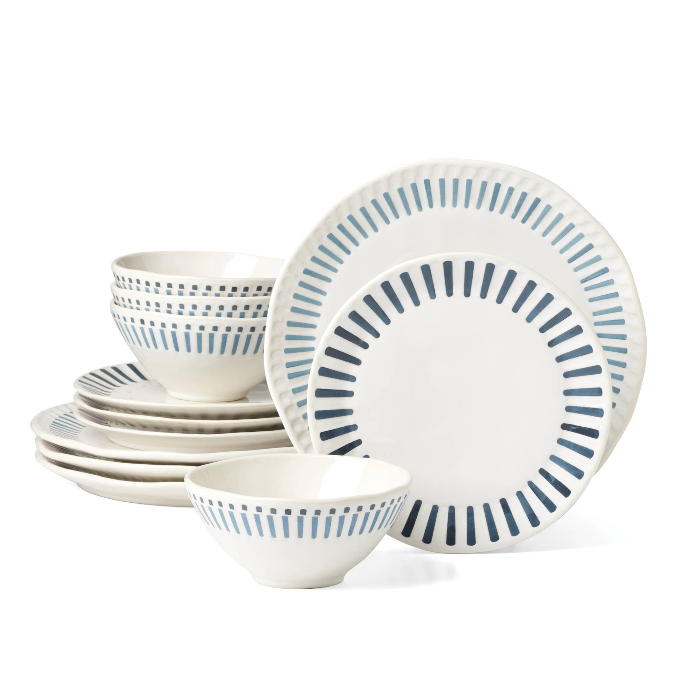 Oneida Artisanal Stripe 12-Piece White Dishwasher Safe Stoneware