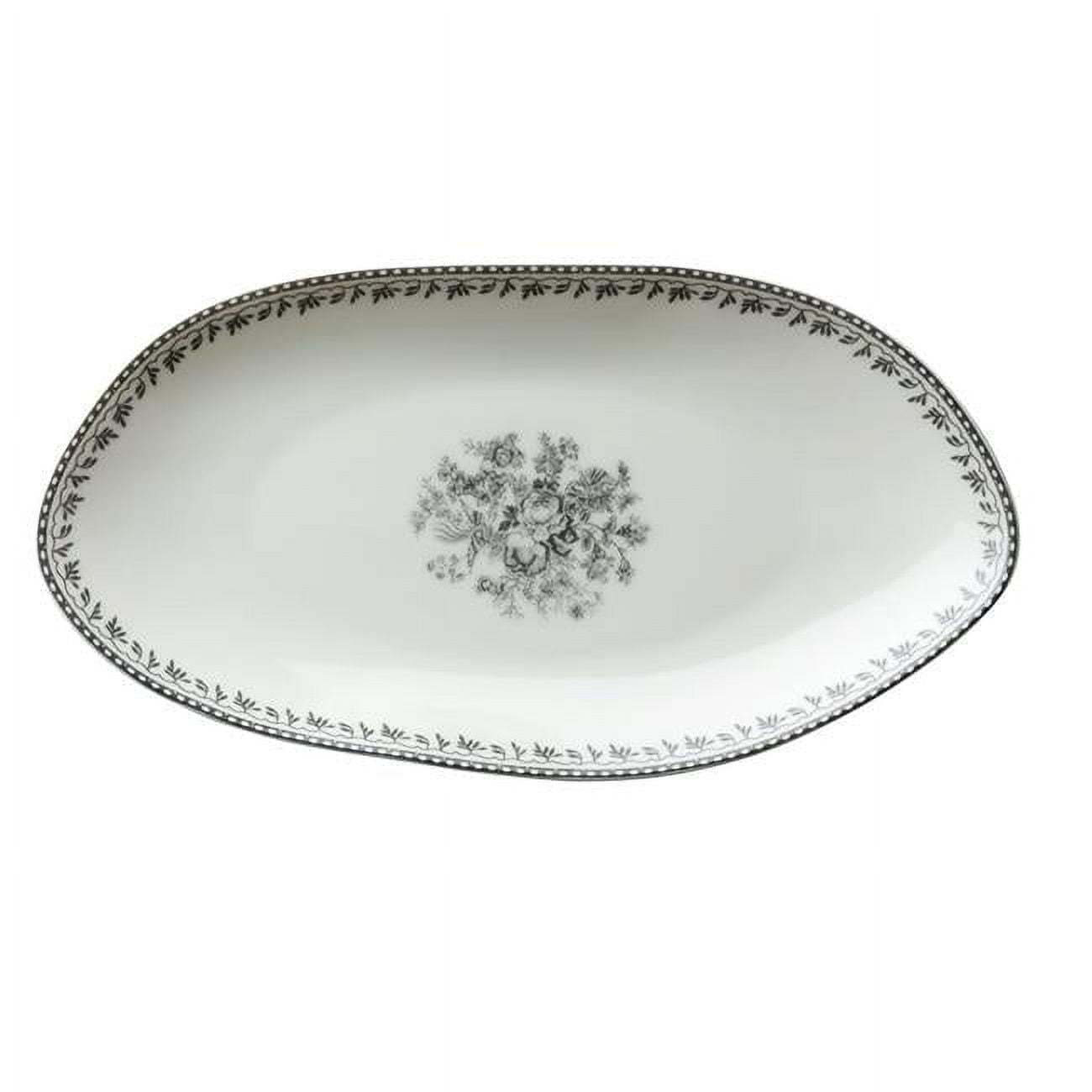 Oneida L6703068342 9.75 in. Lancaster Garden Grey Porcelain Oval Plate
