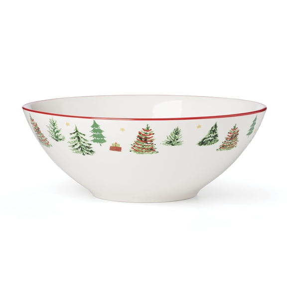 Oneida Merry & Bright 64 Oz Round Christmas Trees Off White Porcelain Serving Bowl