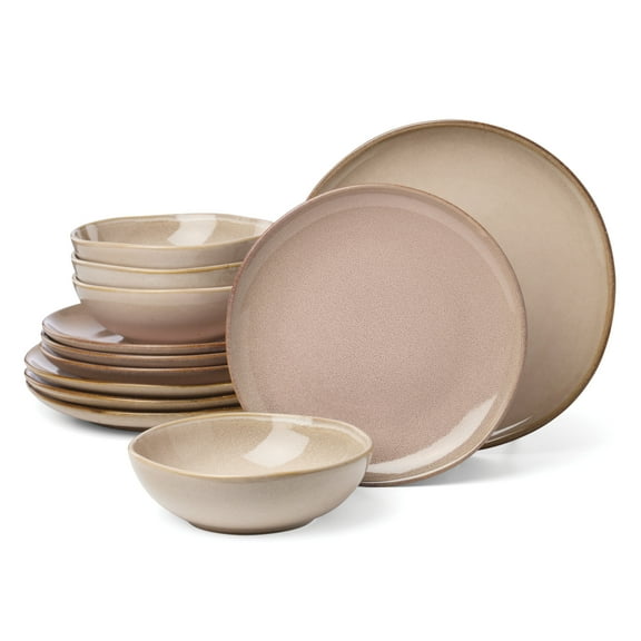 Oneida Organic Shades Clay 12-Piece Brown Stoneware Tableware Set (Service for 4)