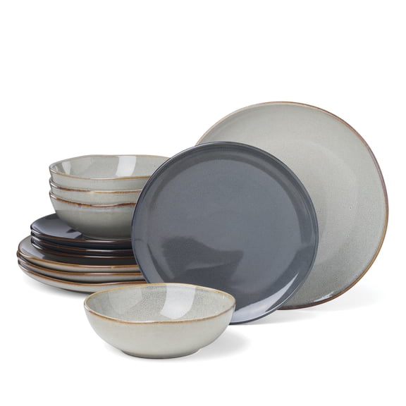 Oneida Organic Shades Gray 12-Piece Grey Stoneware Tableware Set (Service for 4)