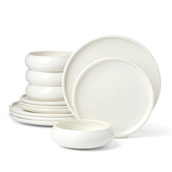 Oneida Quirk 12-Piece White Dishwasher Safe Porcelain Dinnerware Set with Dinner Plates, Accent Plates and All-Purpose Bowls (Service for 4)