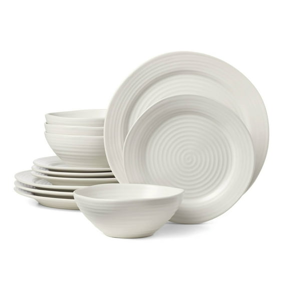 Oneida Ridge White 12-Piece Stoneware Tableware Set (Service for 4)