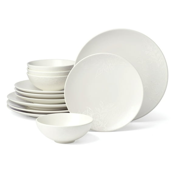 Oneida Roseto 12-Piece White Stoneware Tableware Set (Service for 4)