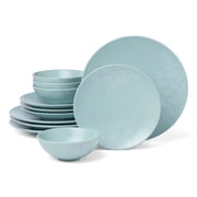 Oneida Roseto French Blue 12-Piece Blue Stoneware Tableware Set Service for 4