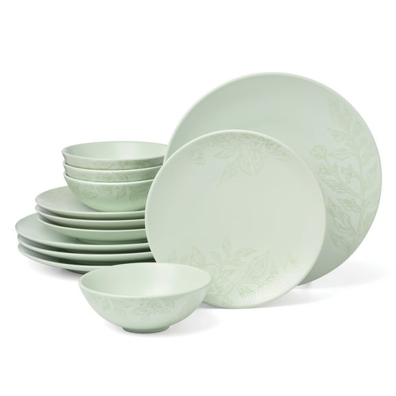 Oneida Roseto Soft Sage 12-Piece Green Stoneware Tableware Set (Service for 4)