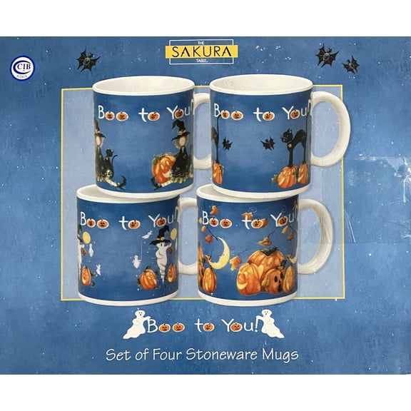 Oneida Sakura Kathy Hatch Halloween Party Boo To You Stoneware Mug Set