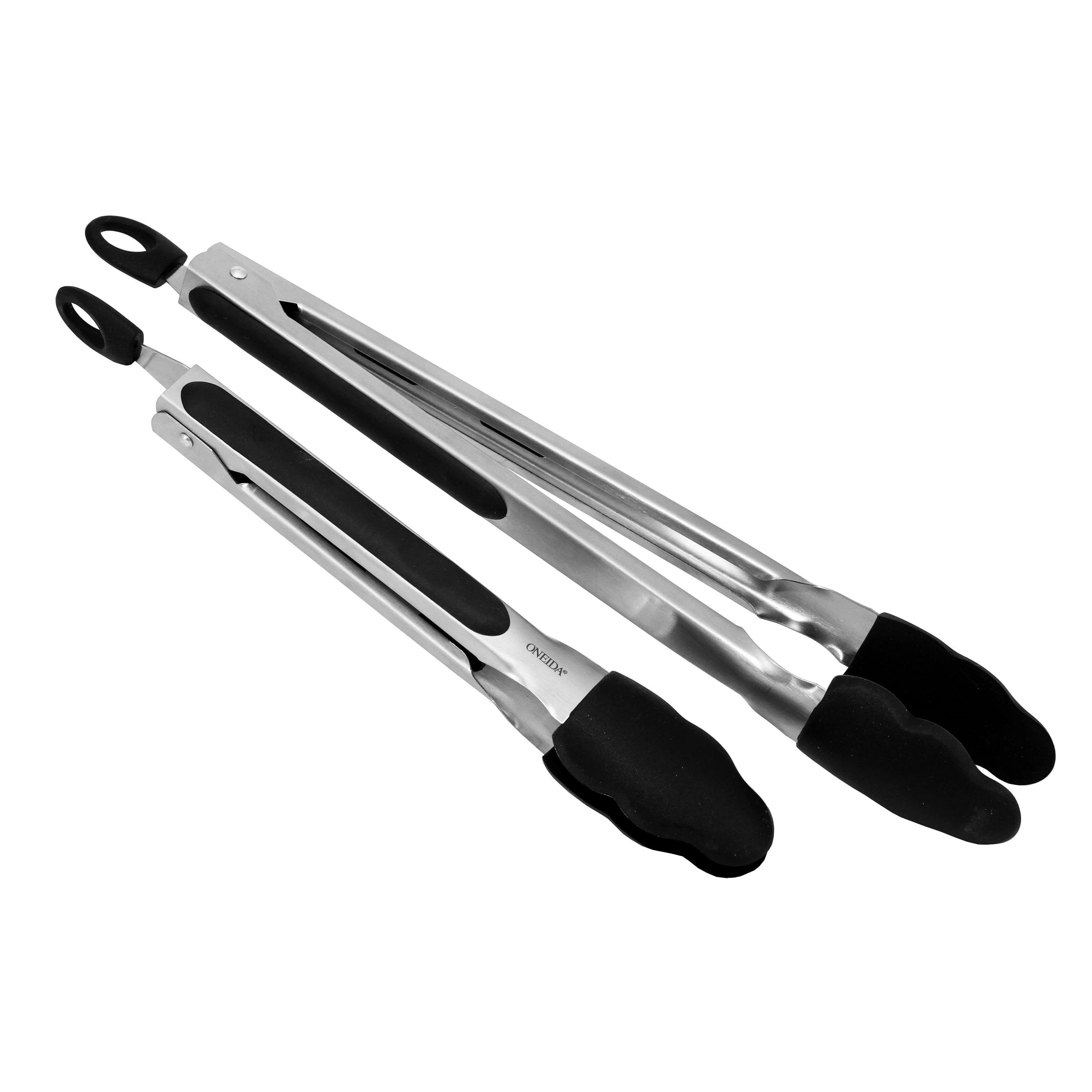 BINO 2-Piece Silicone Tipped Stainless Steel Tongs Set - Black | Locking  Tongs | Kitchen Utensil & Tool for Cooking & Serving | Nonstick Cookware 