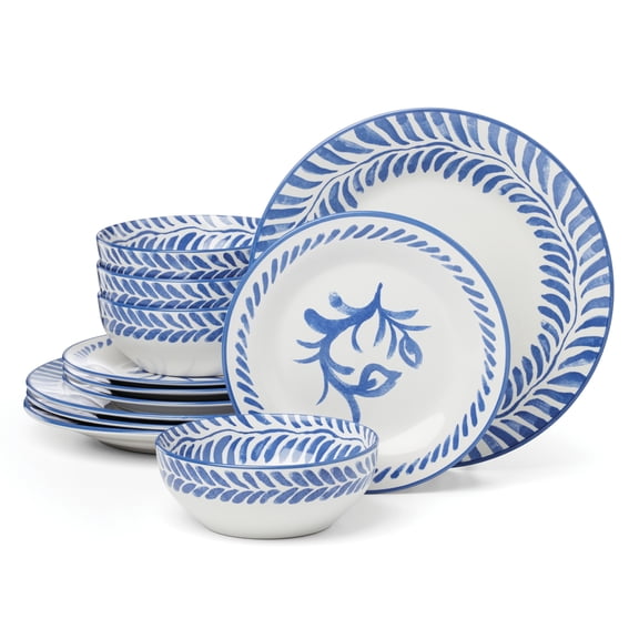 Oneida Solear 12-Piece Blue Dishwasher Safe Stoneware Dinnerware Set with Dinner Plates, Accent Plates and All-Purpose Bowls (Service for 4)