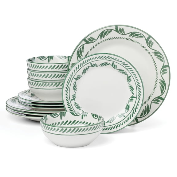 Oneida Solear 12-Piece Green Dishwasher Safe Stoneware Dinnerware Set with Dinner Plates, Accent Plates and All-Purpose Bowls (Service for 4)