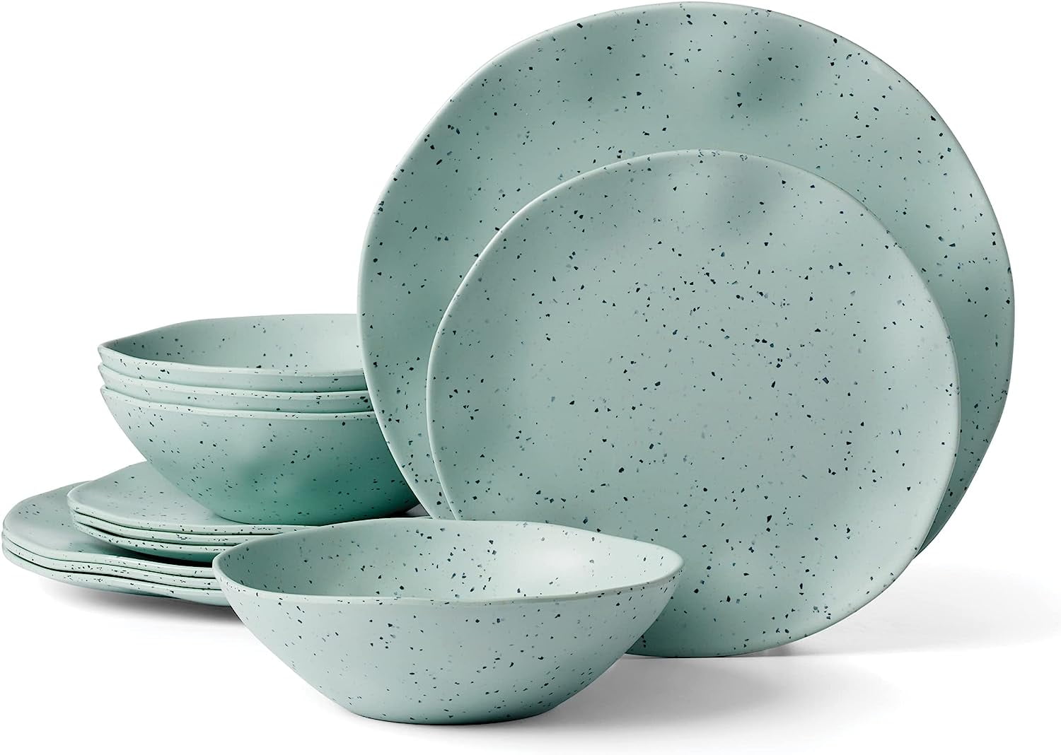 Mint and White Speckled Melamine 12-Piece Dinnerware Set