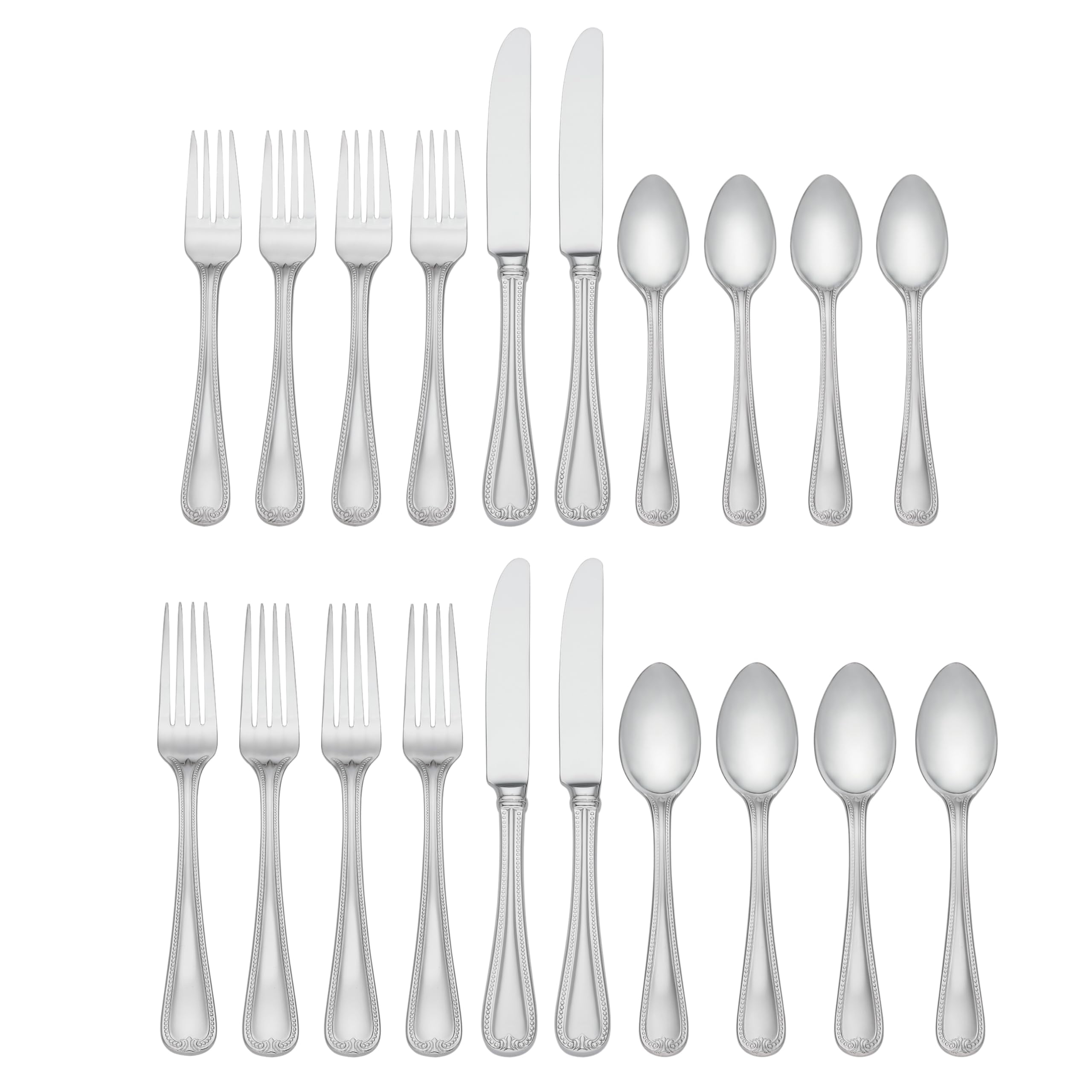 20-Piece Stainless Steel Flatware Set with Beaded Trim