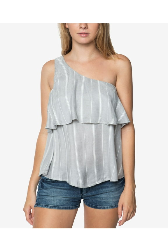 Oneill Juniors One Shoulder Striped Top Gray M